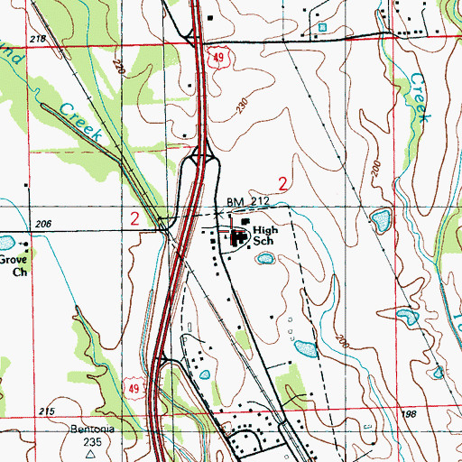 Topographic Map of Bentonia High School, MS