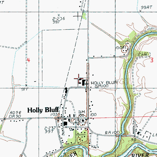 Topographic Map of Holly Bluff Line Attendance Center, MS