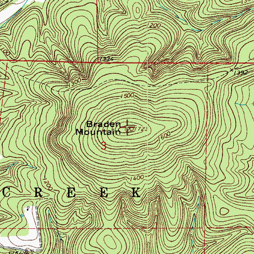 Topographic Map of Braden Mountain, AR