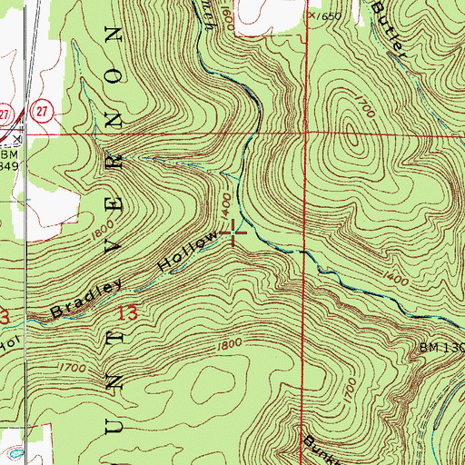 Topographic Map of Bradley Hollow, AR