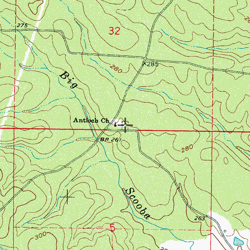 Topographic Map of Antioch Cemetery, MS