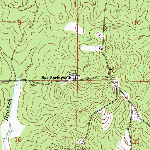 Topographic Map of Bethany Springs Cemetery, MS