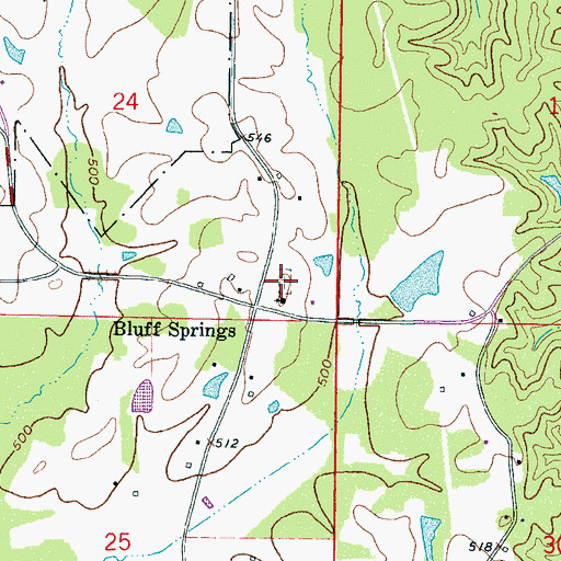 Topographic Map of Bluff Springs Cemetery, MS