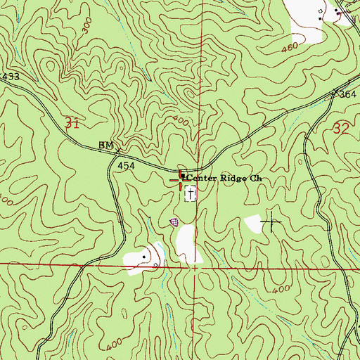 Topographic Map of Center Ridge School (historical), MS