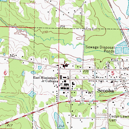 Topographic Map of East Kemper Elementary School, MS