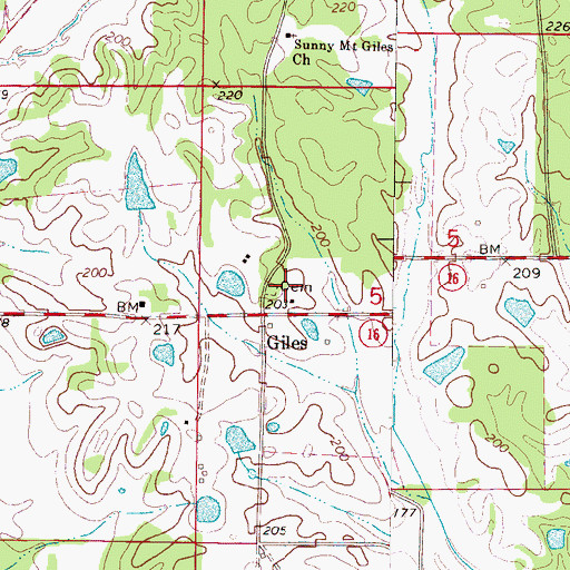 Topographic Map of Giles Cemetery, MS