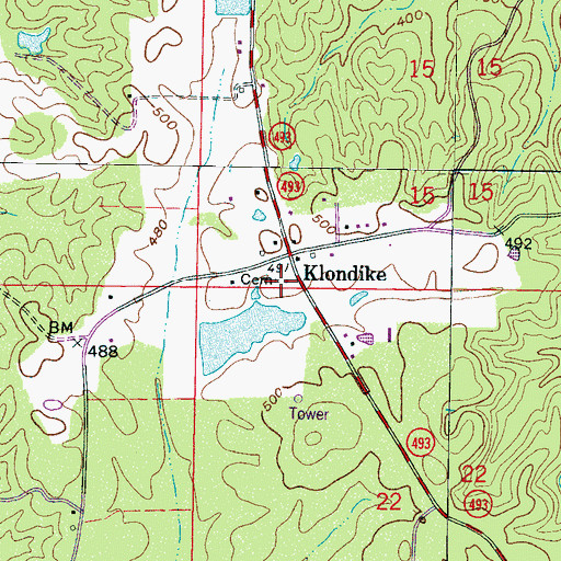 Topographic Map of Klondike Cemetery, MS