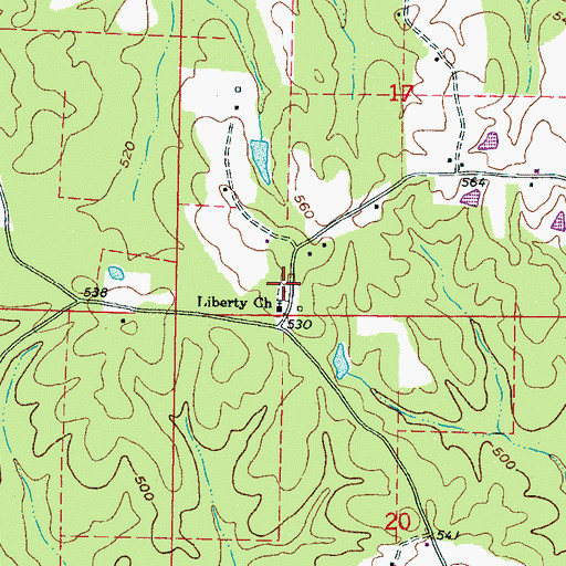 Topographic Map of Liberty Cemetery, MS