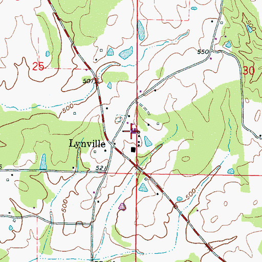 Topographic Map of Lynville Attendance Center (historical), MS