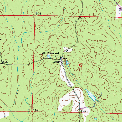Topographic Map of Mount Pleasant Cemetery, MS