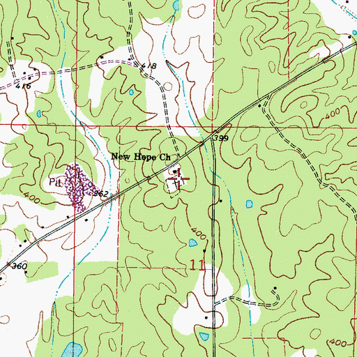 Topographic Map of New Hope Cemetery, MS