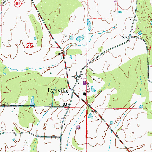 Topographic Map of Pleasant Springs Cemetery, MS