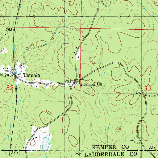 Topographic Map of Tamola School (historical), MS
