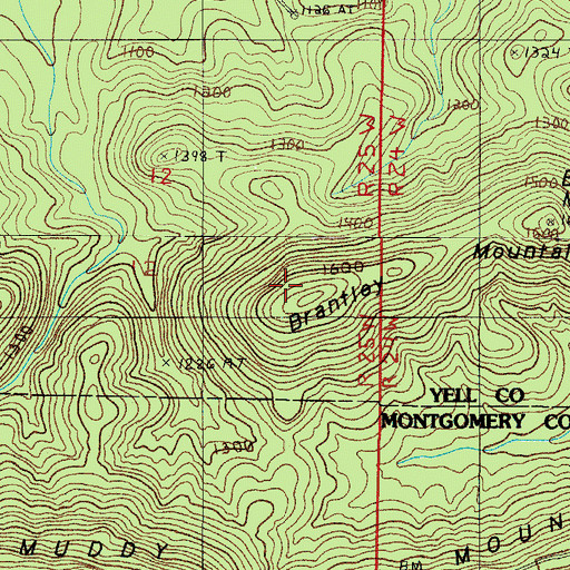 Topographic Map of Brantley Mountain, AR