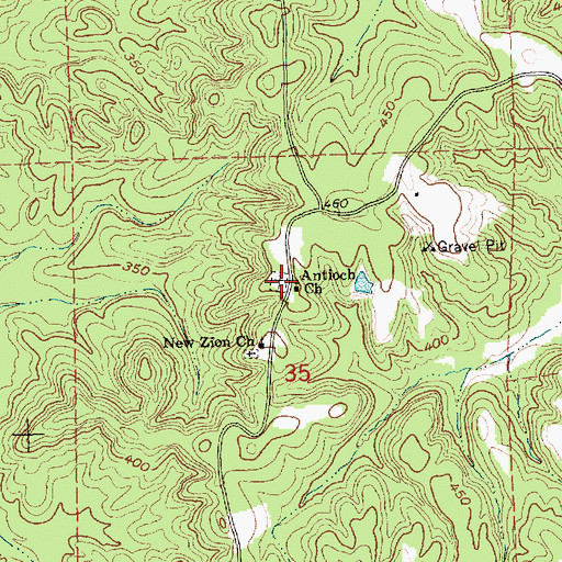 Topographic Map of Antioch Cemetery, MS