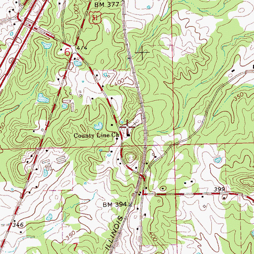 Topographic Map of County Line Cemetery, MS