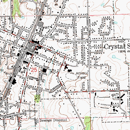 Topographic Map of Crystal Springs High School, MS