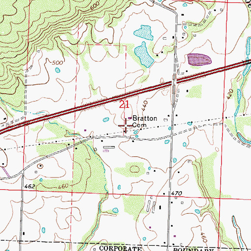 Topographic Map of Bratton Cemetery, AR