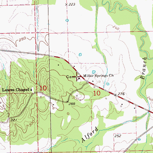 Topographic Map of Miller Springs Cemetery, MS