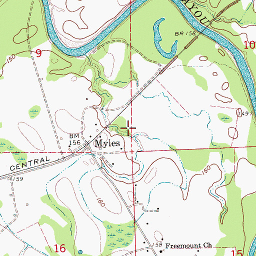 Topographic Map of Myles Plantation (historical), MS