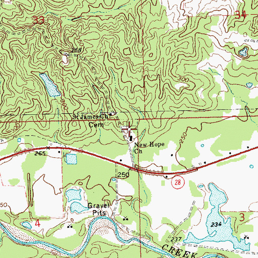 Topographic Map of New Hope Cemetery, MS