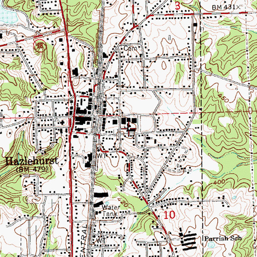 Topographic Map of North Hazlehurst Attendance Center, MS