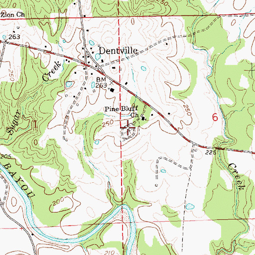 Topographic Map of Pine Bluff Cemetery, MS