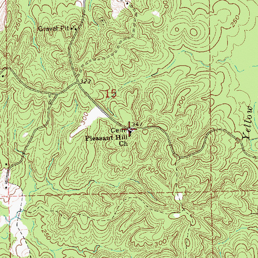 Topographic Map of Pleasant Hill Cemetery, MS
