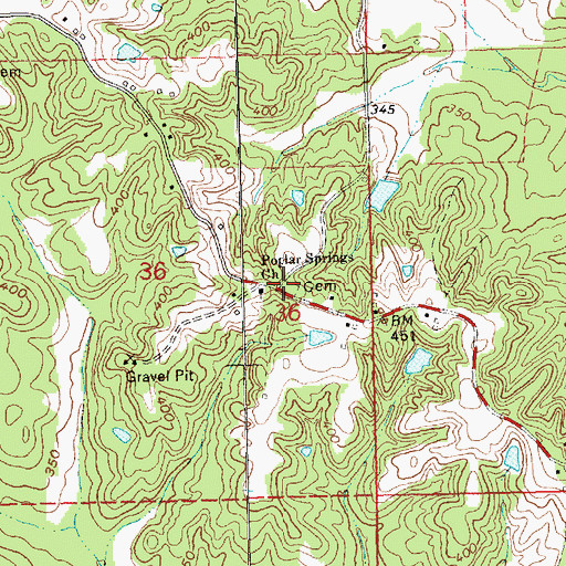 Topographic Map of Poplar Springs Cemetery, MS