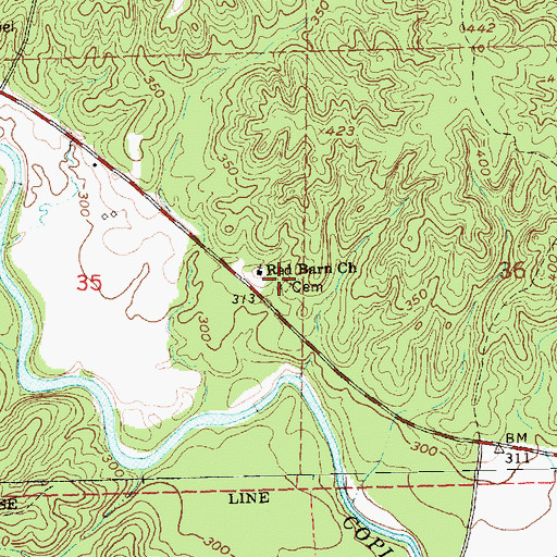 Topographic Map of Red Bone Cemetery, MS