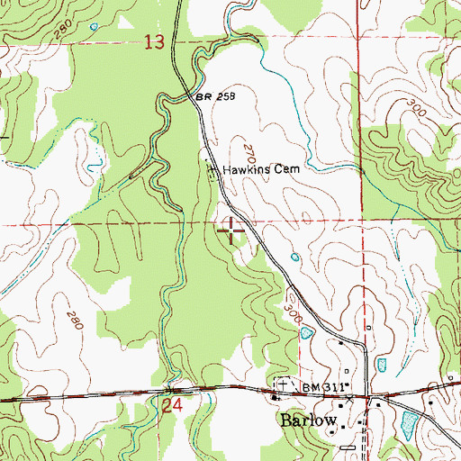 Topographic Map of Hawkins Plantation (historical), MS