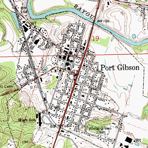 Topographic Map of First Baptist Church of Port Gibson, MS