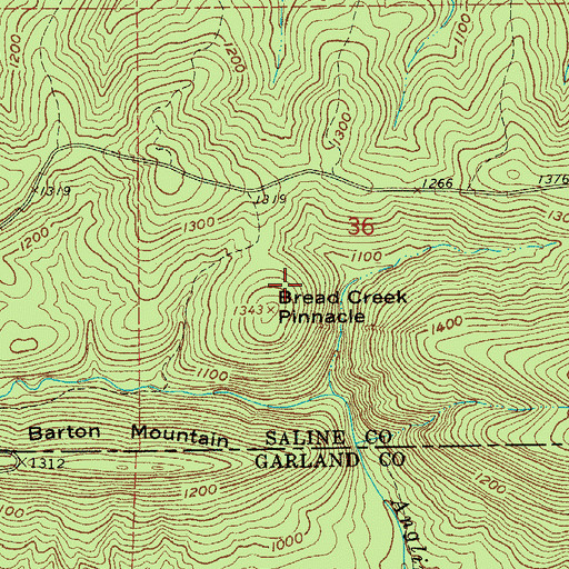 Topographic Map of Bread Creek Pinnacle, AR
