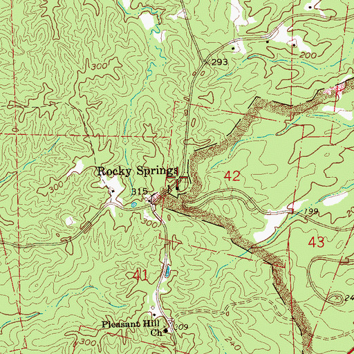 Topographic Map of Rocky Springs Cemetery, MS