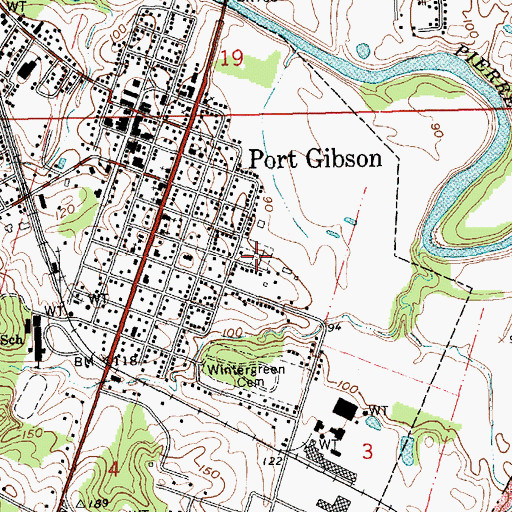 Topographic Map of Port Gibson Catholic Cemetery, MS
