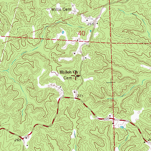 Topographic Map of Shiloh Cemetery, MS