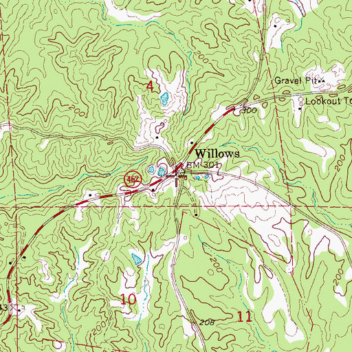 Topographic Map of Willow Springs Methodist Church, MS