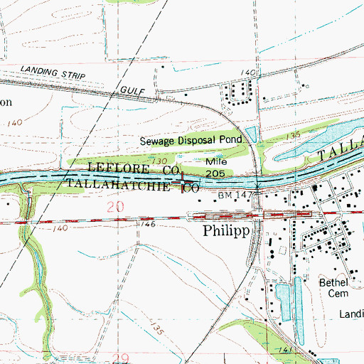 Topographic Map of Bennetts Landing, MS