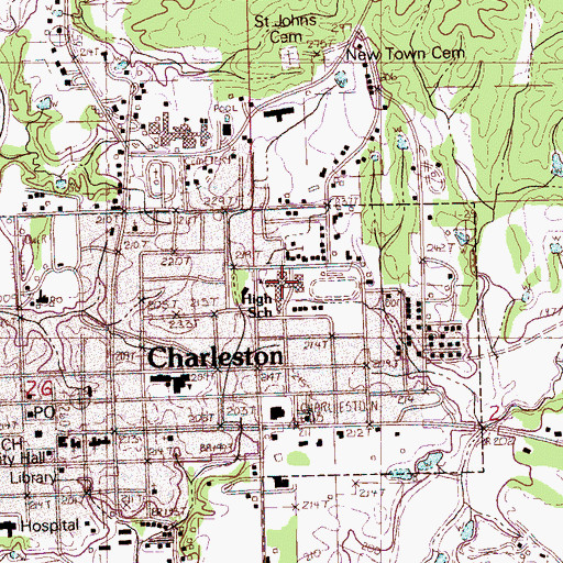 Topographic Map of Charleston High School, MS
