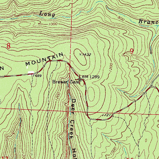 Topographic Map of Brewer Cemetery, AR