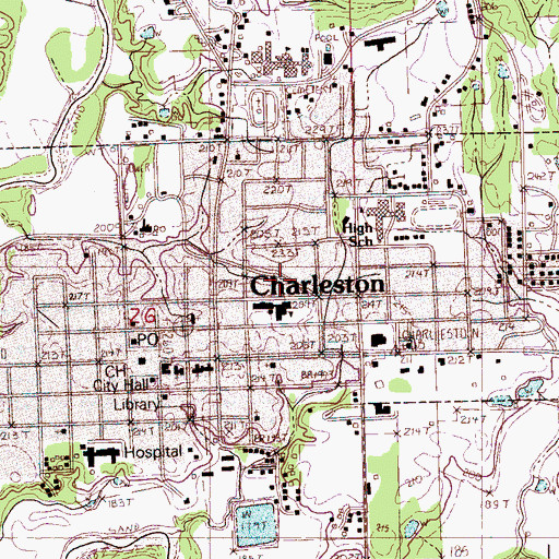 Topographic Map of Charleston Middle School, MS