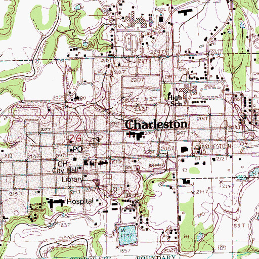 Topographic Map of Charleston Upper Elementary School, MS