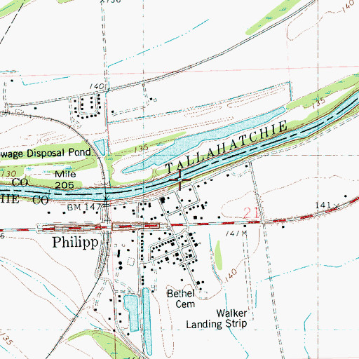 Topographic Map of Phillips Landing, MS