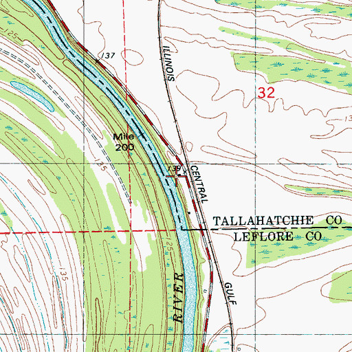 Topographic Map of Ruby Landing, MS