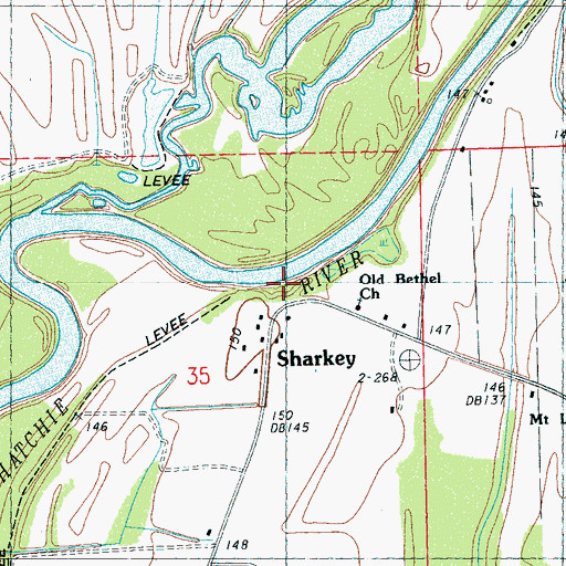 Topographic Map of Sharkeys Landing, MS