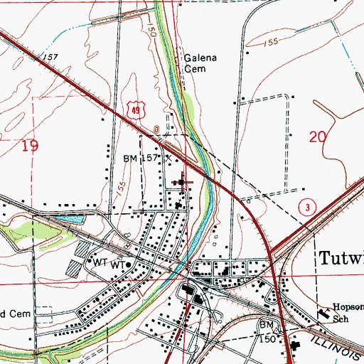 Topographic Map of Tutwiler Elementary School (historical), MS
