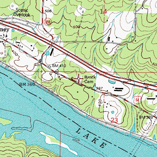 Topographic Map of Brock Cemetery, AR