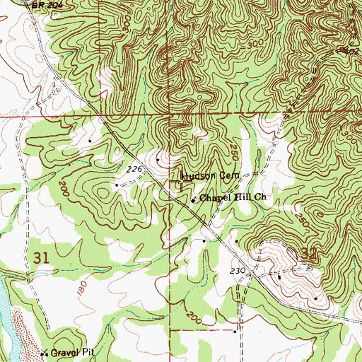 Topographic Map of Vaughn Cemetery, MS