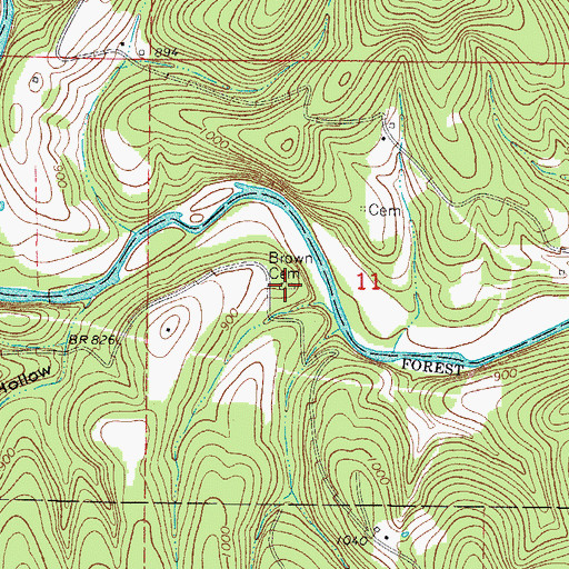 Topographic Map of Brown Cemetery, AR