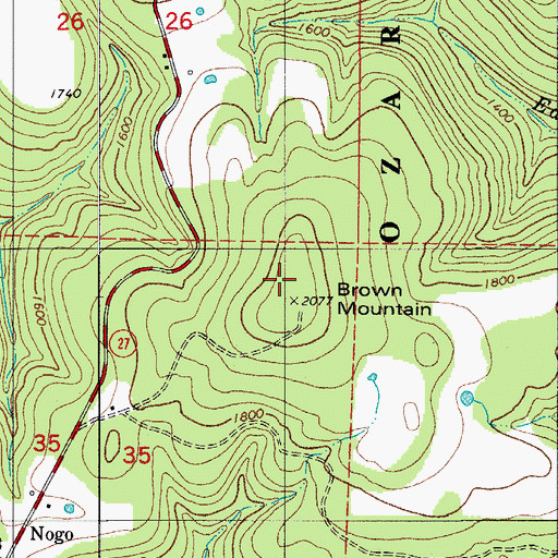 Topographic Map of Brown Mountain, AR
